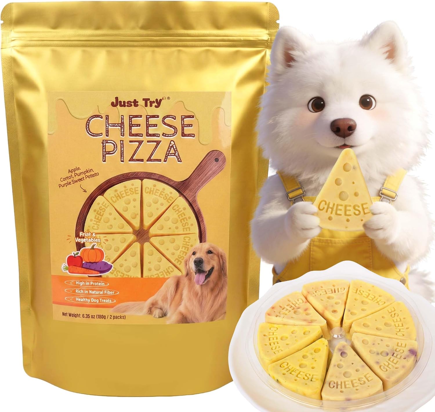 Just Try Cheese Pizza Dog Treats – High Protein Cheese Training & Dental ChewsDogs Chews Sticks